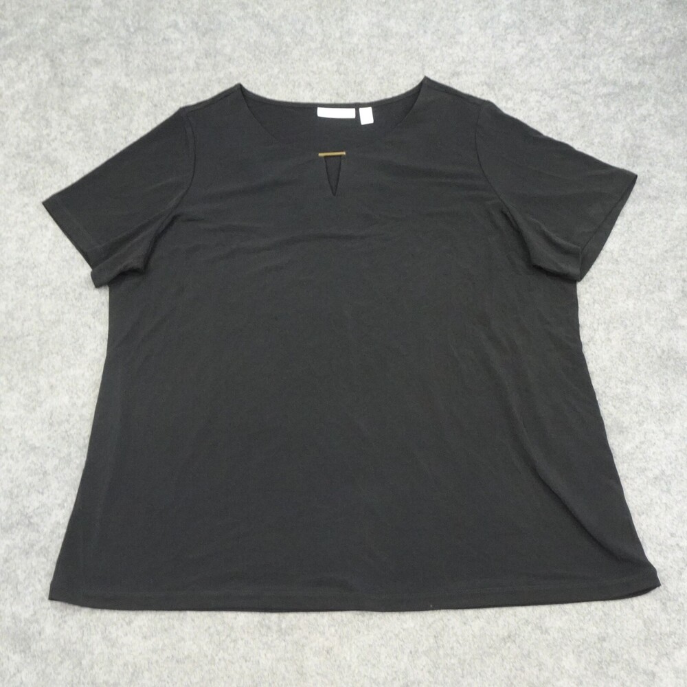 Susan Graver Top Womens 1X Black Short Sleeve Comfort Pullover Shirt Keyhole